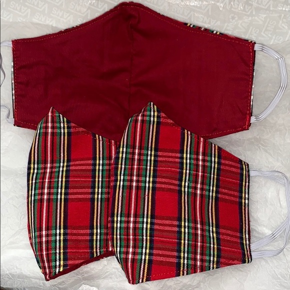 >💙3 LOT DOBLE LAYER HANDMADE BY MY MOM REUSABLE WASHABLE NEW‼️ PLAID RED MEN’S - Picture 2 of 13